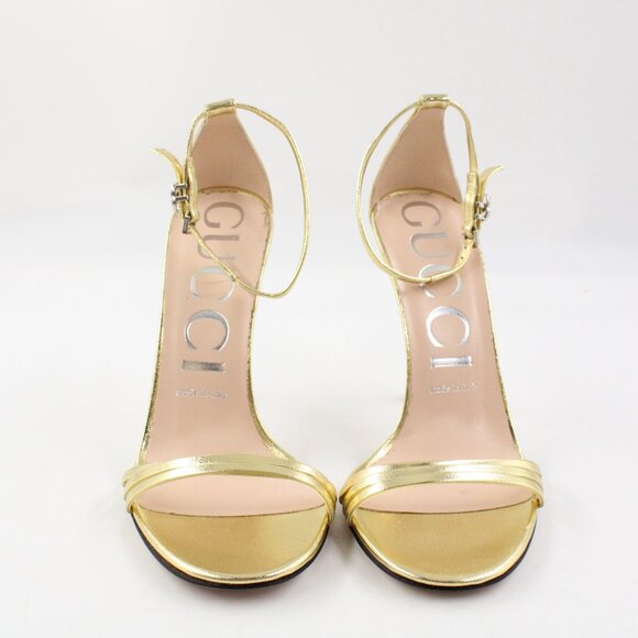 Pre-Owned Authentic Gucci Ilse Metallic Leather Heels in Gold IT Size 37.5 - Picture 4 of 15